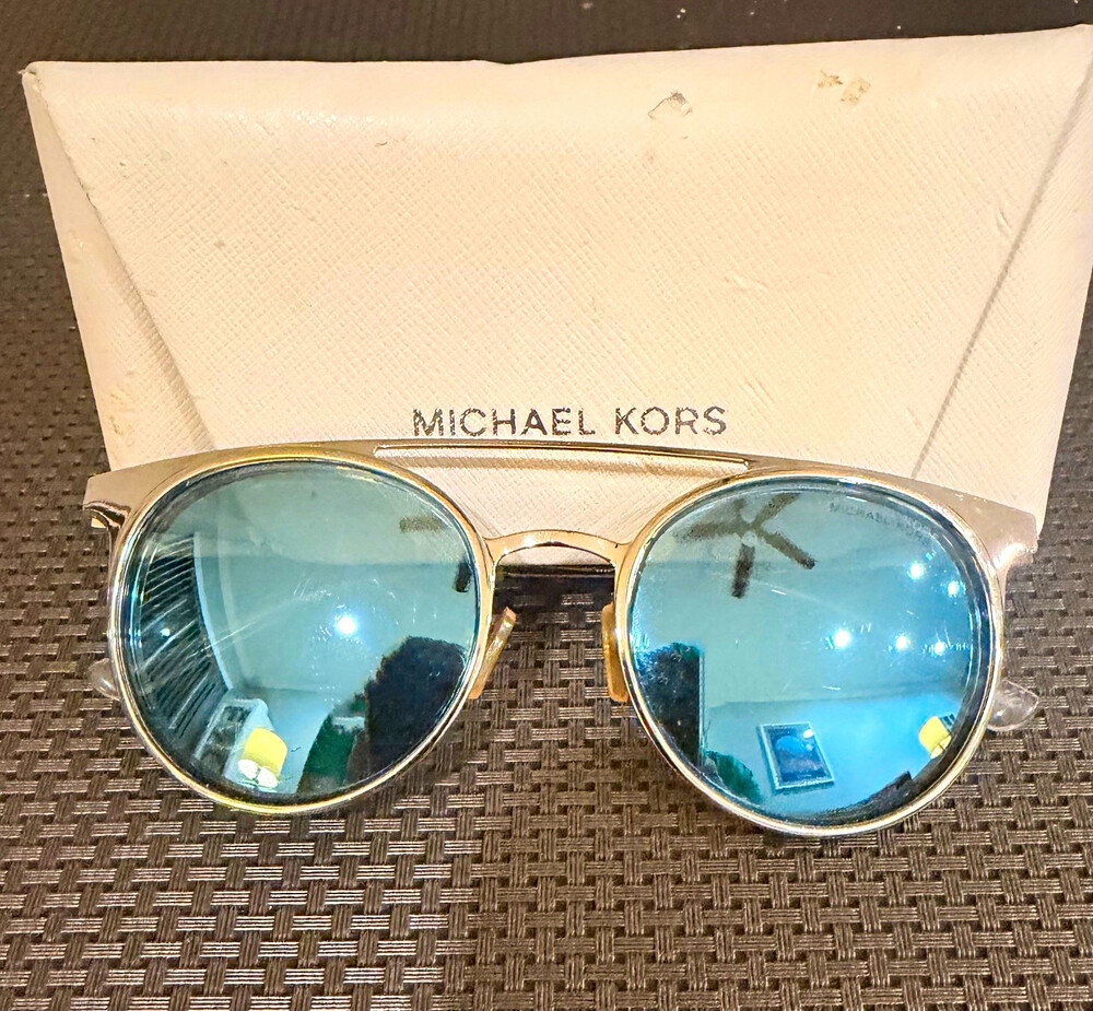 Michael Kors Grayton MK1030 Sunglasses Double Brow, Blue Mirrored Lenses & Case